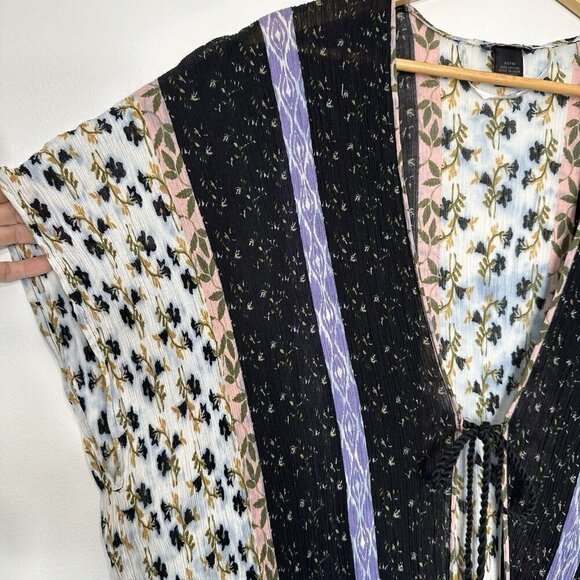Steve Madden Tassel Tie Front Kimono Duster Floral Patchwork OS Boho Hippie - Picture 7 of 11